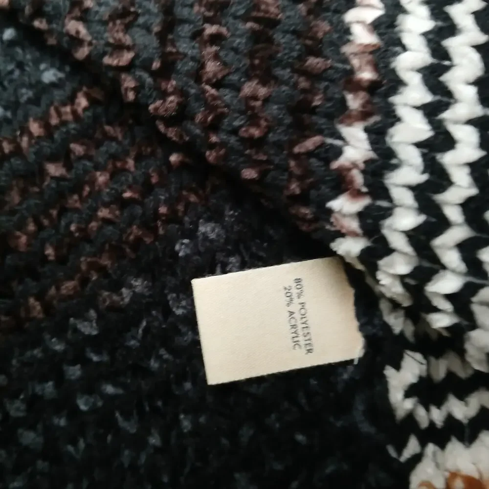 BKE Chenille Open Front Striped Cardigan Sweater XS/S Black Brown Tan‎ Boho Cozy